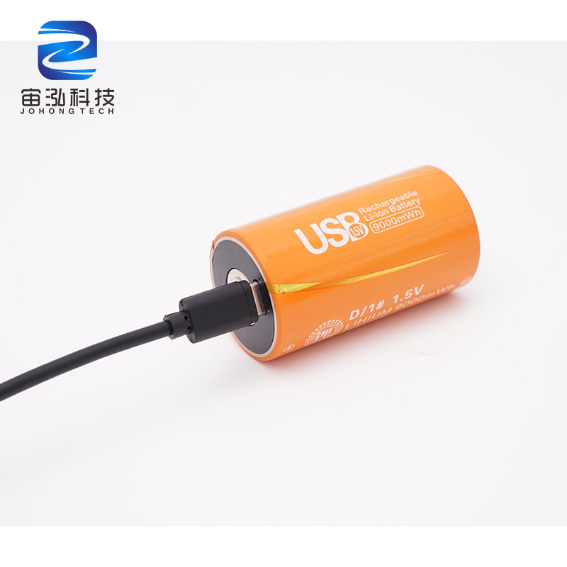 1.5V D 9000mWh Lithium Battery Rechargeable Batteries with Charging Cable